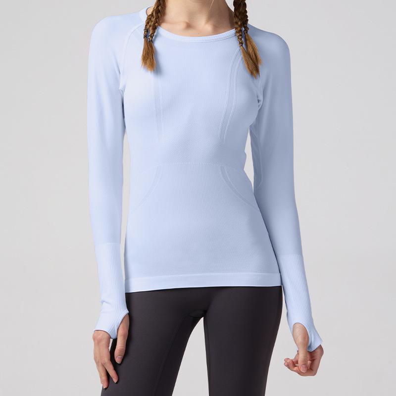 Lulu Women's Seamless Slim Fit Long Sleeve Yoga Top - Breathable, Quick-Drying Sportswear for Autumn & Winter Fitness.