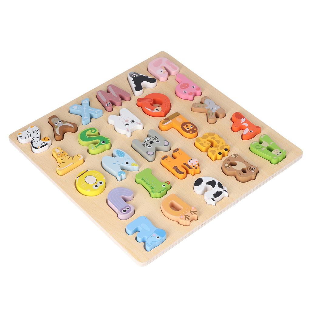 Dřevěná abeceda Puzzle hračky Kreslený zvířecí vzor Rozpoznávání písmen Puzzle Vzdělávací hračky