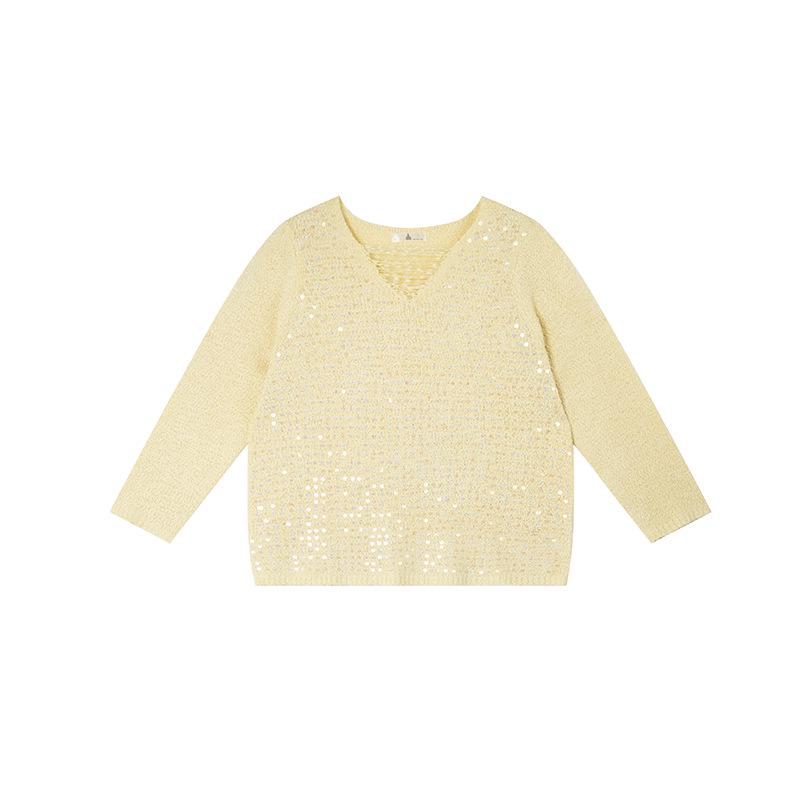 Shuangtian 2026 Spring Plus Size Women s Fashion Sequin V-Neck Long Sleeve Knitwear 2XL