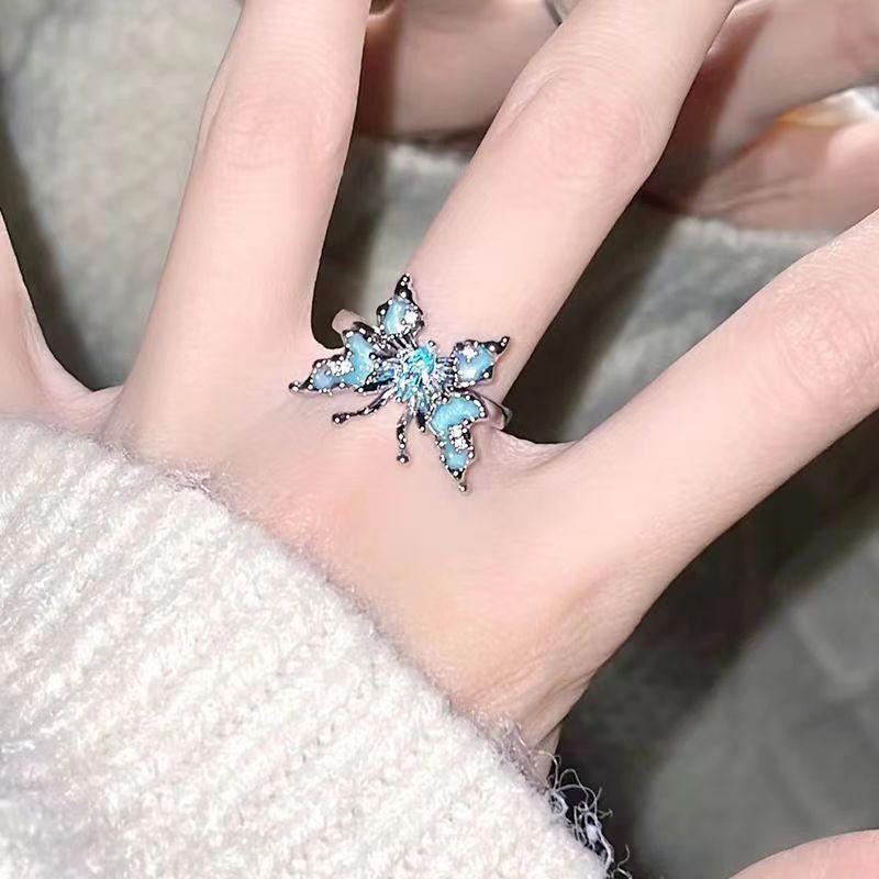 Blue Butterfly Oil Drop Enamel Open Ring Sweet Spice Girl Style Personality Versatile