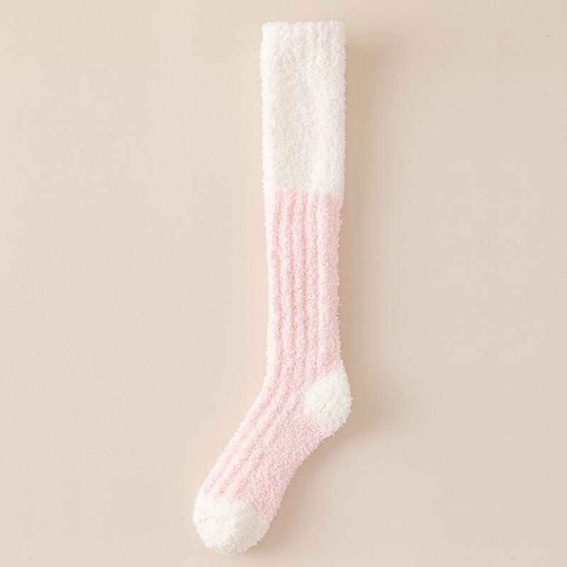 Women's Coral Fleece Plush Long Socks: Thick, Warm Sleeping Socks for Autumn & Winter