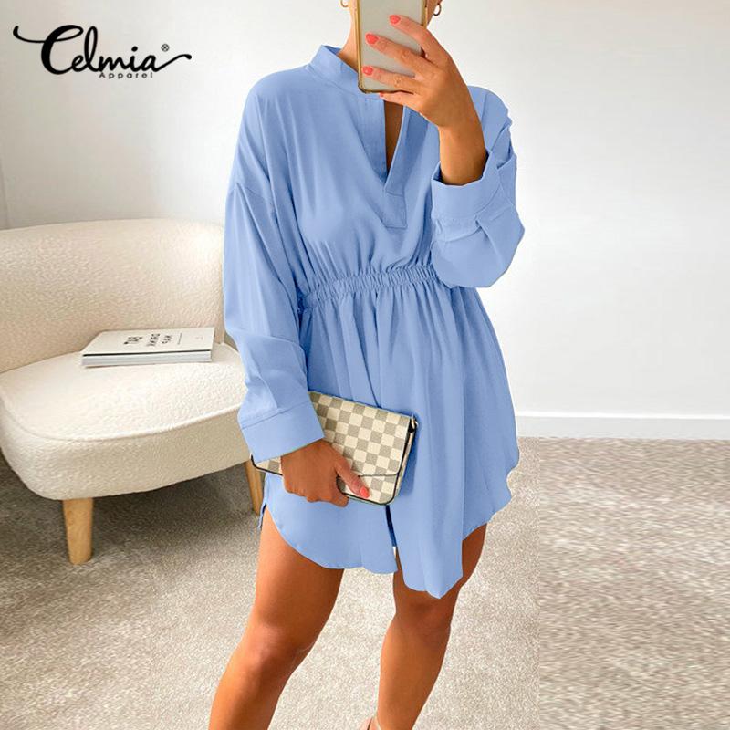Buy Celmia Spring Women's Fashion Sexy Long Tops Mini Shirt Dress