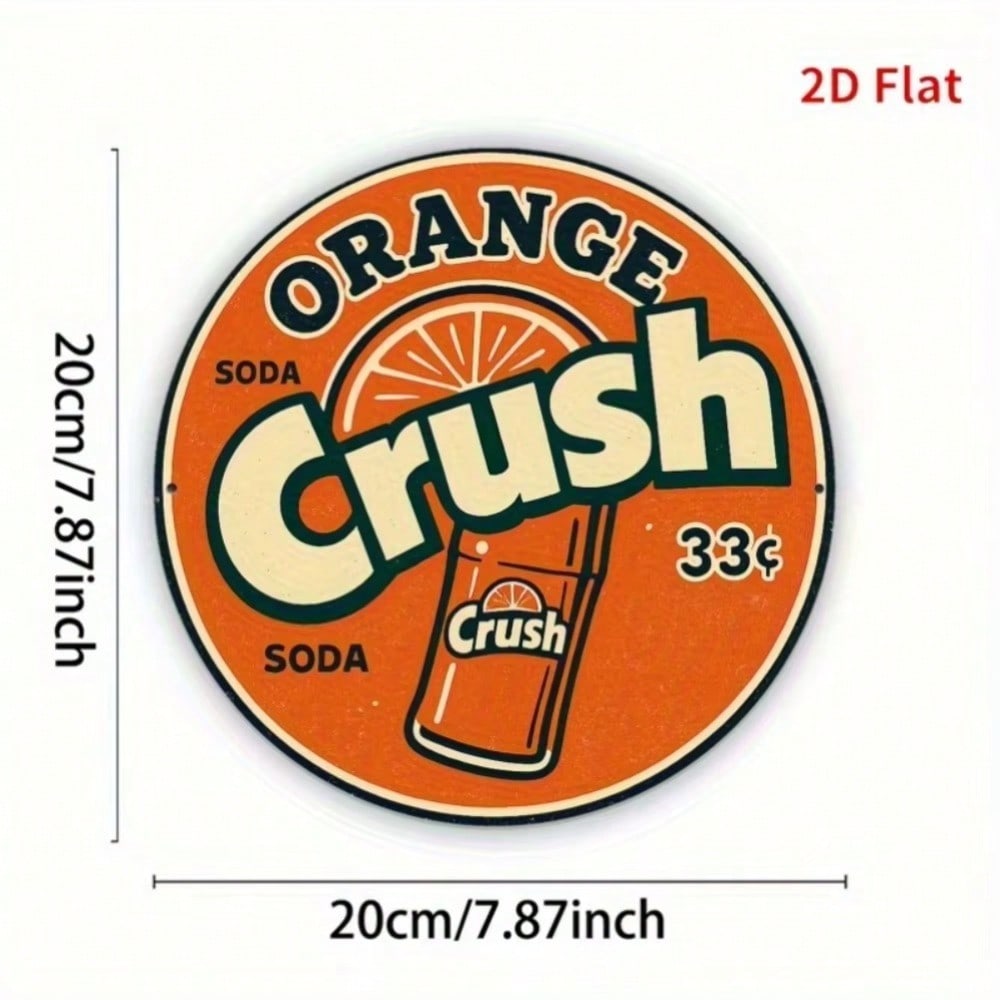Vintage Orange Crush Soda Metal Sign Retro Wall Decor Easy to Hang Garage Home Room 20x20