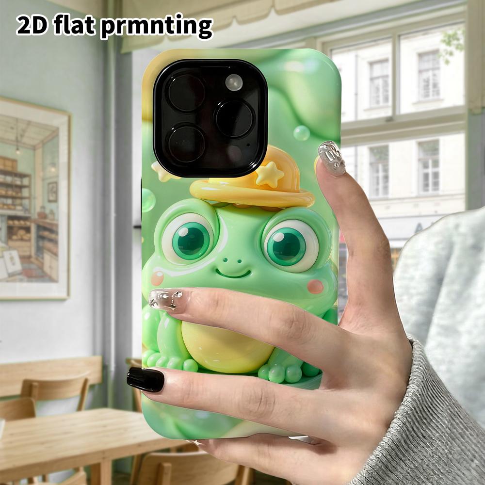 Phone Case: 2D flat design suitable for iPhone 18, 17, 16, 15, 14, 13 Pro protective case, little frog wearing a hat, perfect Christmas and Halloween