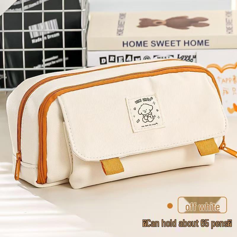 Retro Double Zipper Multi-Layer Pencil Case for High School Students – Large Capacity