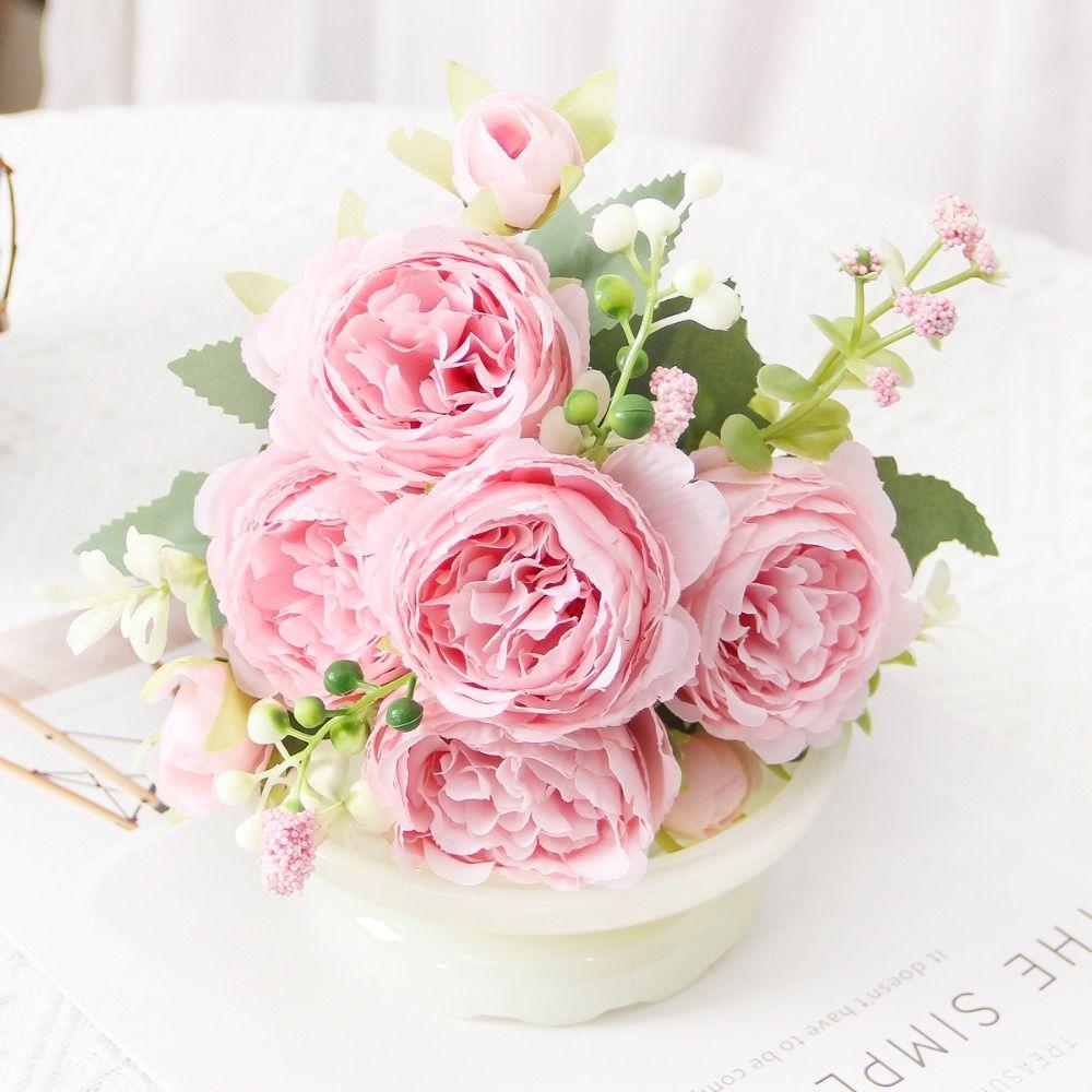 Elegant Pink Small Peonies White Rose Realistic Artificial Flowers Beautiful Fake Flowers Wedding Garden