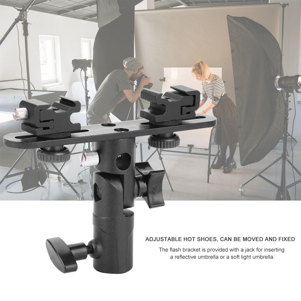 Dual Hot Shoes Flash Lamp Mount Holder Bracket For Camera Video Camcorder