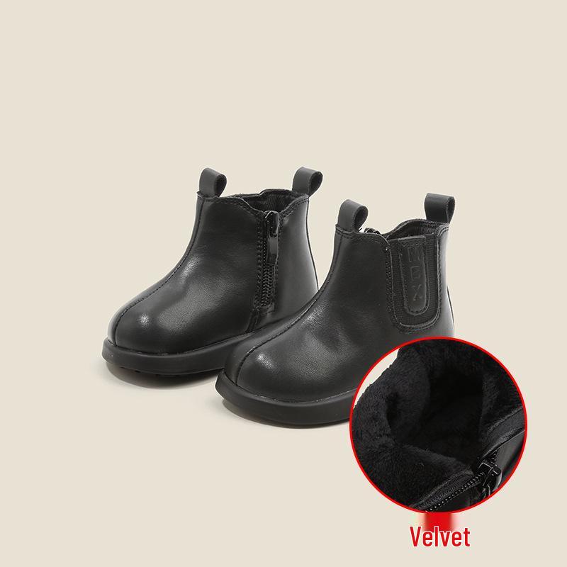 Kids' Korean Style Soft Leather Boots - Autumn & Winter | Plus Velvet Infant & Children’s Martin Boots | Versatile Baby Walking Shoes for Boys & Girls
