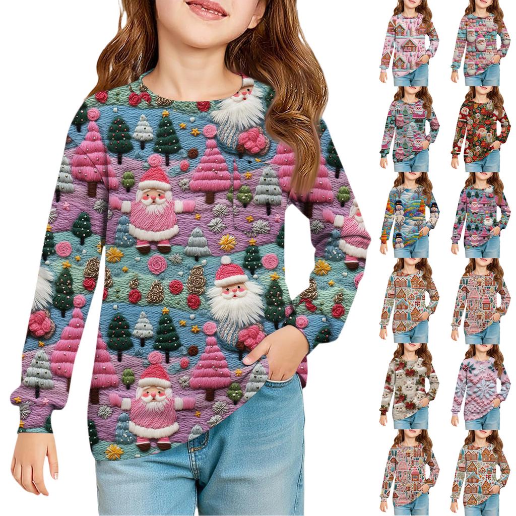 Girls' Long Sleeve Blouse - Round Neck Soft Waist Tunic