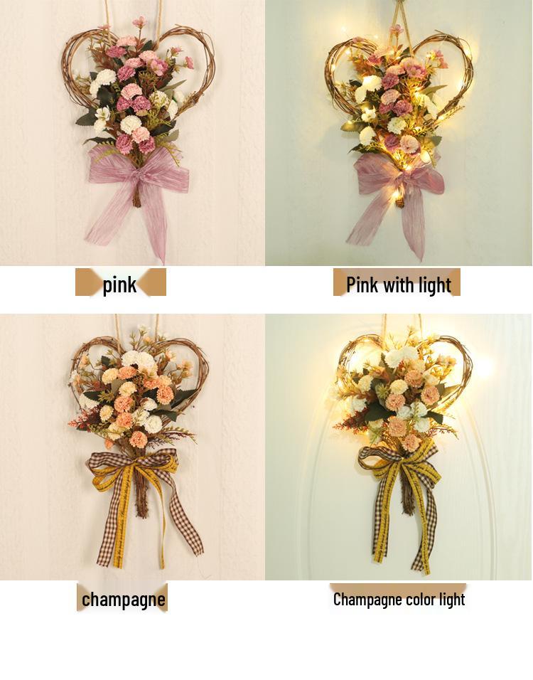 Heart-Shaped Ribbon Wreath with Artificial Carnations for Mother's Day Wall Decor