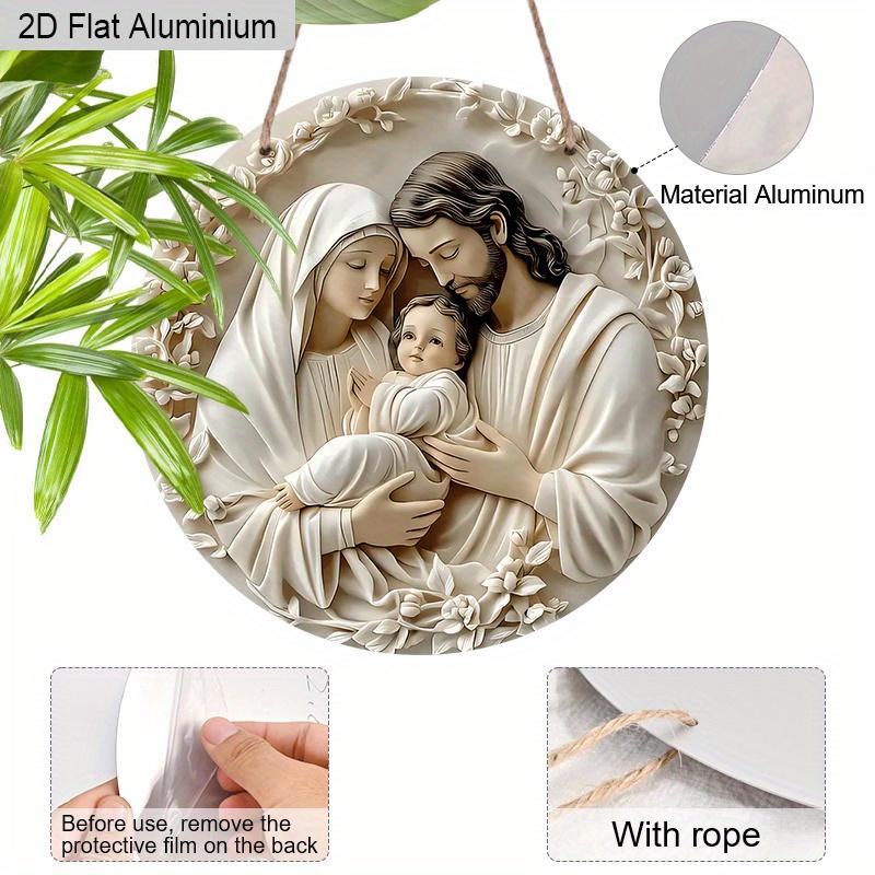 2D Flat Aluminium Nativity Christmas Sign - Holy Night Figurine Ornaments - Aluminium Manger Sign - Ideal for Front Door, Wall, Porch, Window Decor