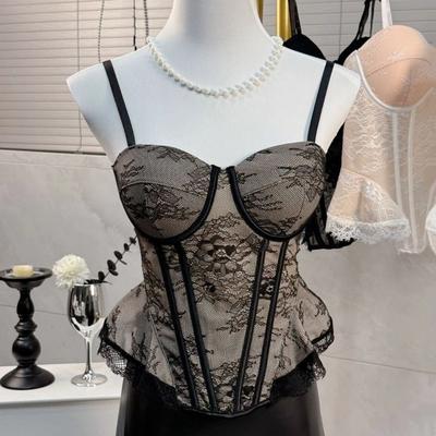 Mesh Lace Corset Transparent Crop Tops Fashion Suspender Vest Burlesque