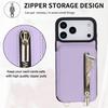 Zipper Wallet Case for iPhone 17/16e/16 Pro Max iPhone Air Women Crossbody Purse Credit Card Holder Lanyard Flip Kickstand Cover