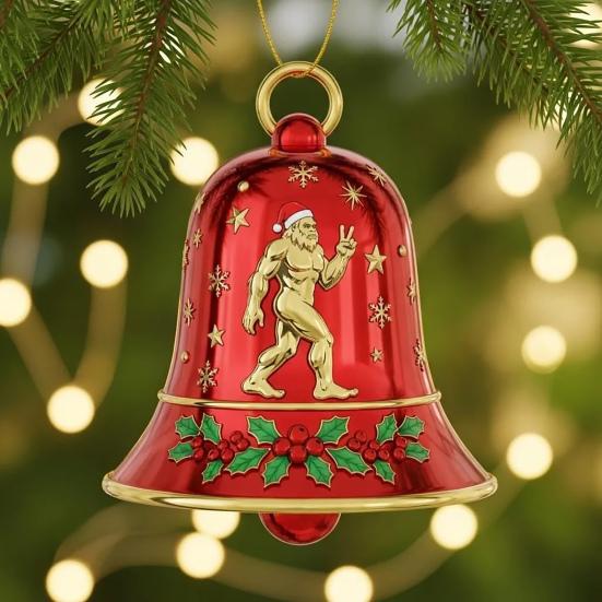 Big Foot Christmas Bell Ornament Metal Bell Christmas Tree Hanging Pendant Holiday Stocking Stuffers Gifts for Big Foot Lovers