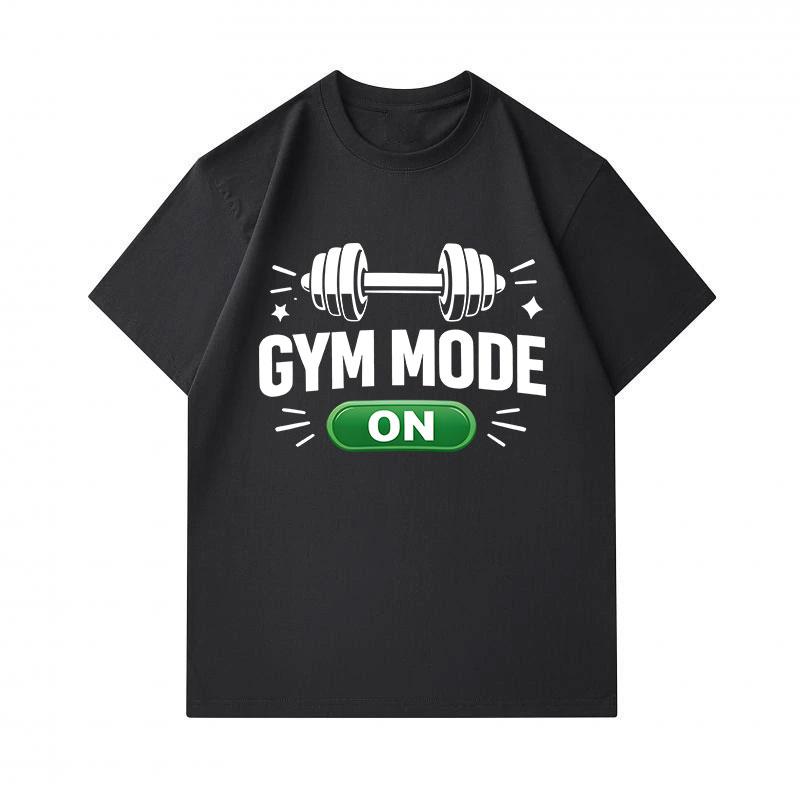 Mens 100% Cotton Crew Neck Short Sleeve T-Shirt, Casual Funny Gym Mode On Dumbbell Print Tees, Fitness Workout Athletic Pullover Tops for Daily Gym We