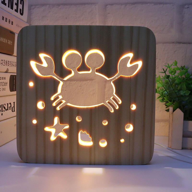 Creative 3D Night Lamp Corporate Gift Design Letter Music Notes Solid Wood Hollowed-out Carving LED Desk Lamp Wooden