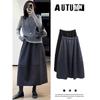 Women's Elastic Waist Woolen Midi Skirt Loose Fit Solid Color Winter Puffy Skirt