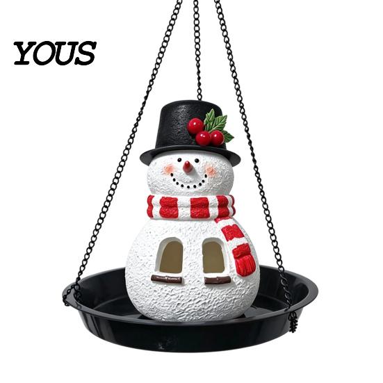 Garden Yard Patio Decor Christmas Snowman Bird Feeder, Hanging Decorative Outdoor Feeding Feeder Station for Wild Birds, Festive Backyard Seasonal