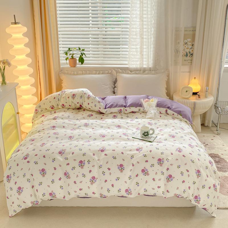 Fresh White Flowers 100% Cotton Duvet Cover Botanical Floral Pattern Quilt Cover with Zipper Queen King Bedding for All Season