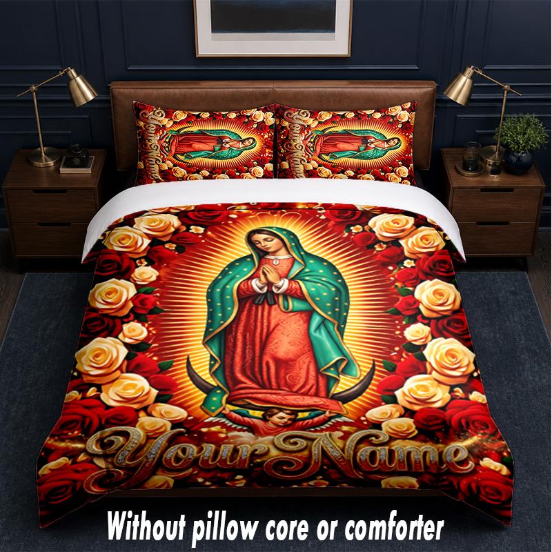 Virgin Mary Theme Custom Text Or Name 3Pcs Bedding Set,1 Flat Sheet & 2 Pillowcases Personalized Home Bedding