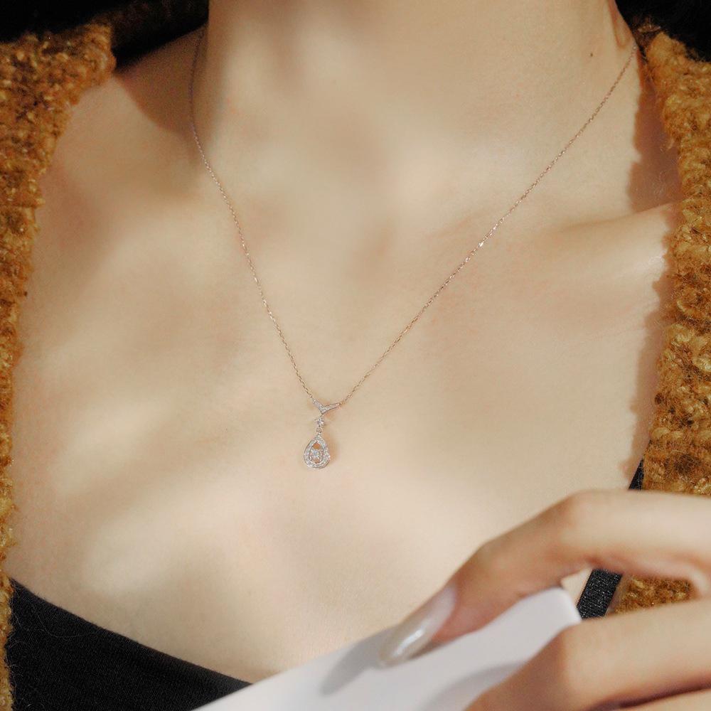 Gold-Plated S925 Sterling Silver Water Drop Zircon Pendant Necklace for Women