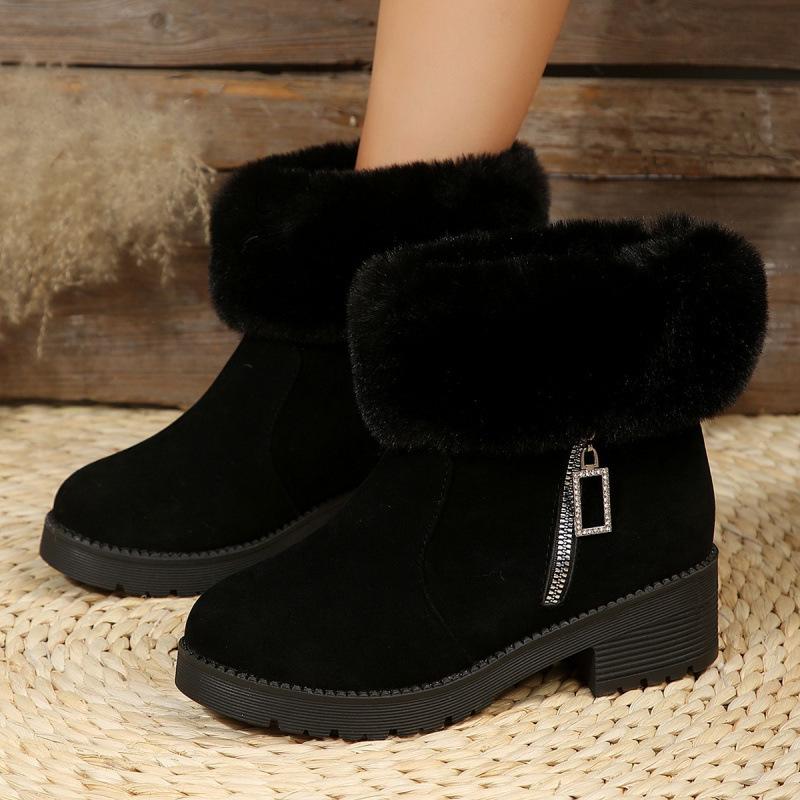 Snow boots autumn and winter new fluffy thick heel plush short boots warm large size cotton boots