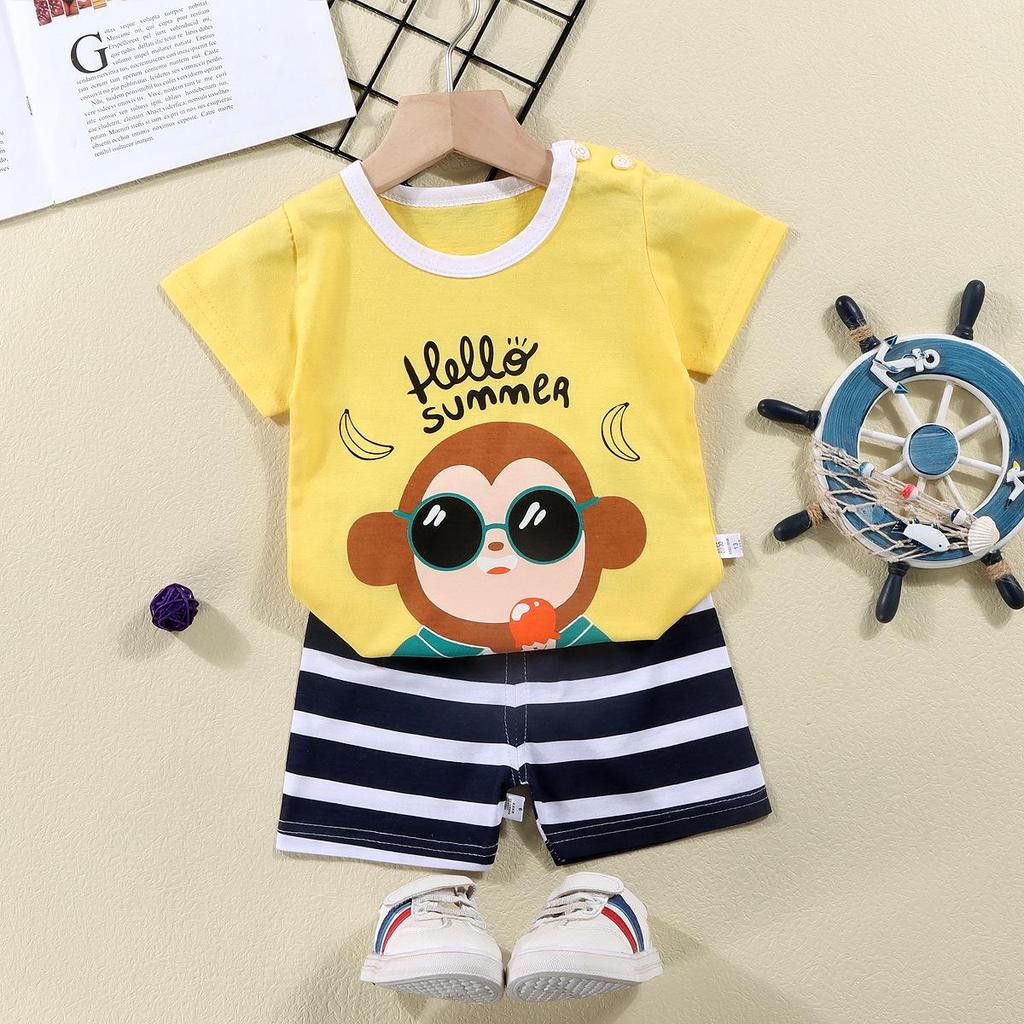 Kids' Summer Cotton Two-Piece Set: Cartoon Short Sleeve & Shorts for Toddlers