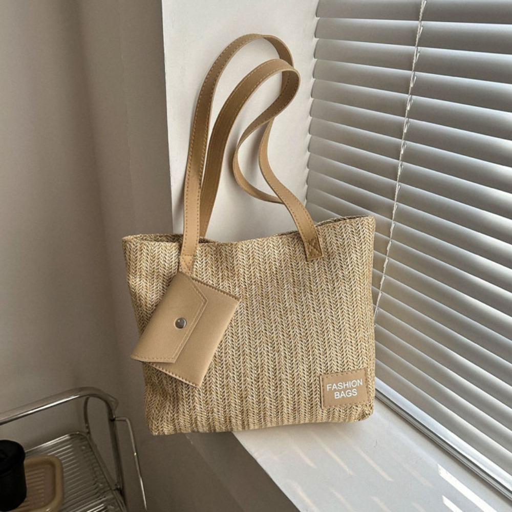Bohemian Style Weave Straw Tote Bag Square Raffia Shoulder Bag Casual Beach Bag Streetwear