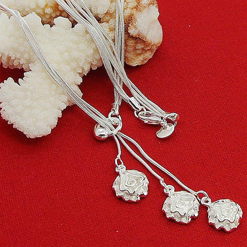 Snake Chain Rose Necklace 925 Sterling Silver Fashion Jewelry