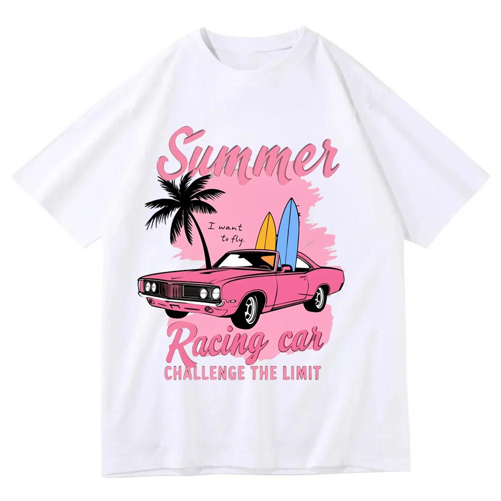 

Summer Racing Car Surfboard T Shirt Vintage Beach Vibes Graphic Tee Retro Aesthetic Streetwear Top Unisex Short Sleeve Shirt S