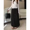 Women Korean Style High Waist Drawstring Skirt Split Hem A Line Long Hip Wrap Skirt Spring Autumn Versatile Flowy Skirt
