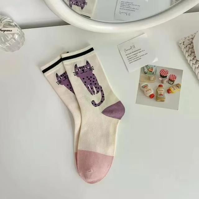 Kawaii Cute Socks New Fashion Cartoon Printing Funny Socks Women Japanese Fashion Harajuku Retro Vintage Cotton Long Socks One Size