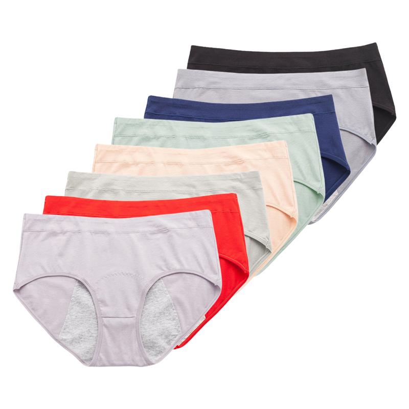 8PCS Women Mid Waist Cotton Leakproof Period Briefs Soft Breathable Comfort Underwear Panties S