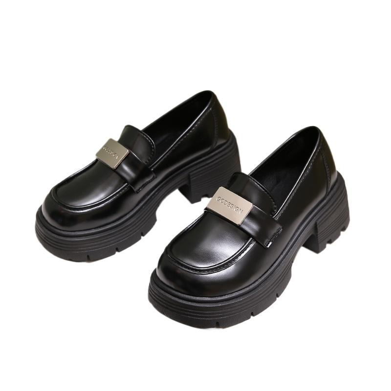 Fashion Winter Shoes Women All-Match Autumn Black Flats Loafers With Fur Clogs Platform Oxfords British Style Fall Slip-on Creepers Leat