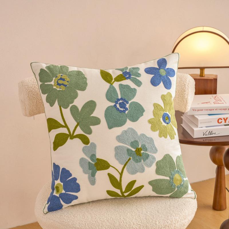 Bestickte Baumwollblumen-Kissenhülle Für Zuhause Sofa Bett Dekorative Kissenhülle Wohnzimmer