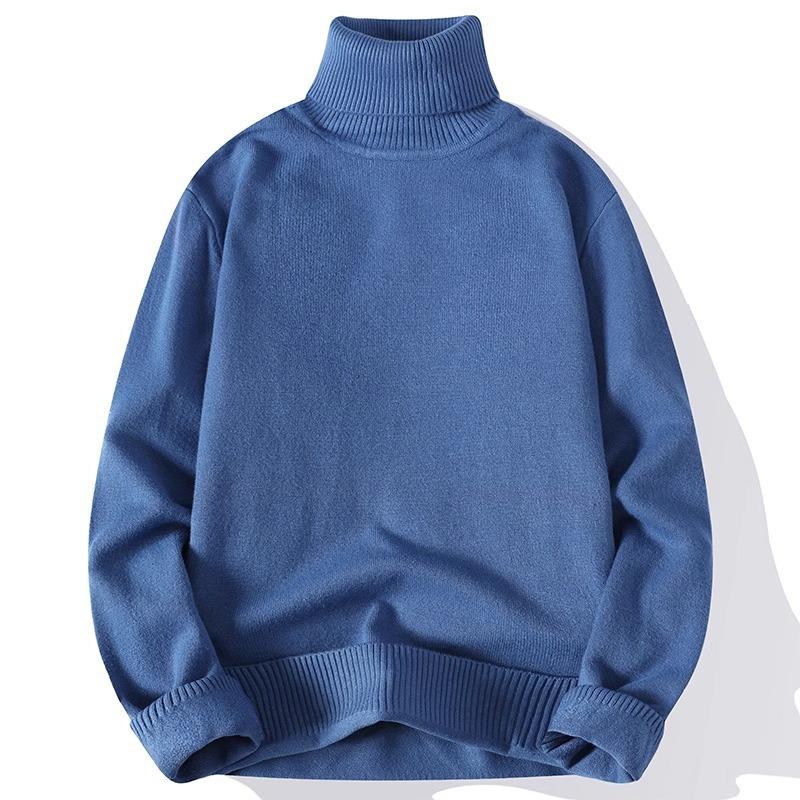 Men S High Neck Fleece Lined Solid Color Knit Sweater Casual Warm Base Layer