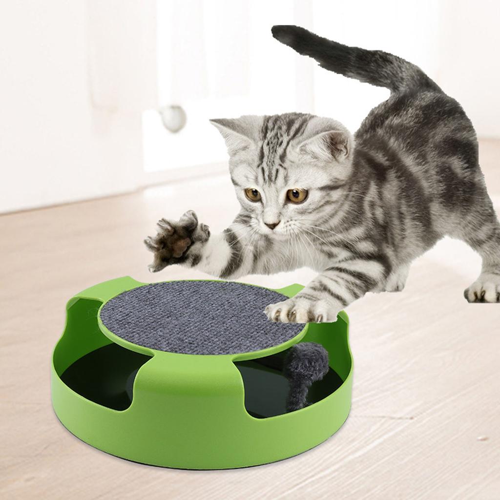 Catch Mouse Motion Cat Toy Interactive Fun Puzzle Rotating Cat Mouse Chase Toys with Scratching Pad for Cats Kittens