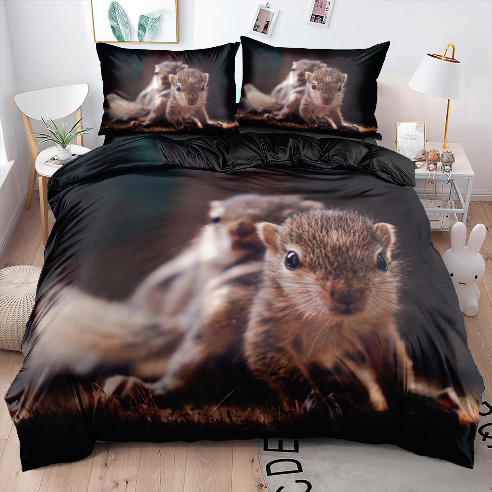 Comforter 3D Squirrel Funny Animal 2/3Pcs Bedding Set Black Unique Soft With Pillow Shames King Queen Size For Kids Teens Boys