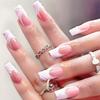 24PCS 3D Peach Flower French Style False Nails Fake Nails Manicure Nails Tips Removable Fake Nails Acrylic Press On Nails