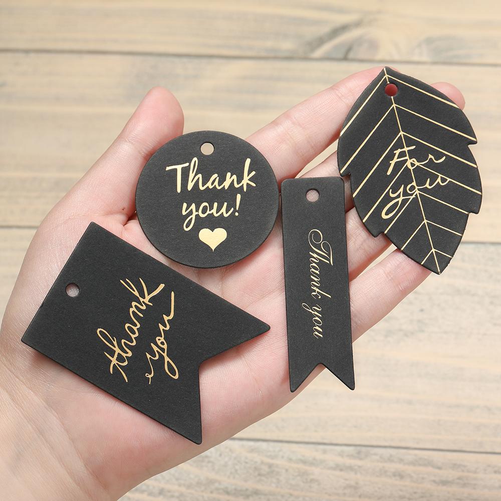 50pcs/Lot Stamping Thank You Paper Card Tags Jewelry Hang Tag Black White Paper Cards Jewelry Accessories Price Label Wholesale