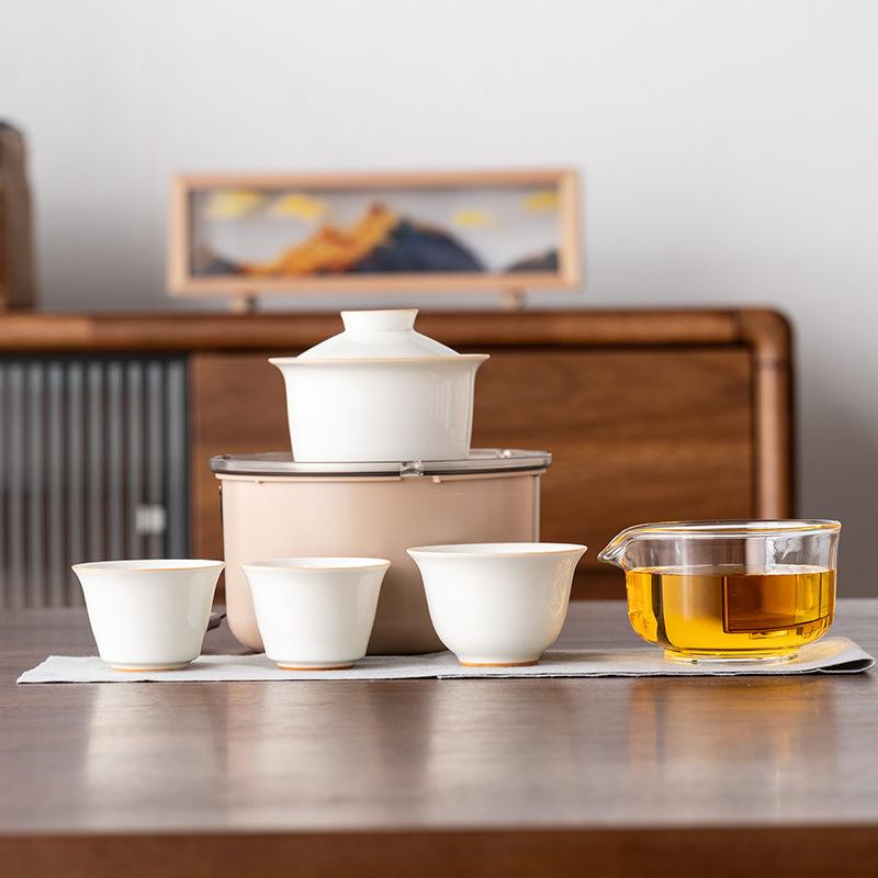 Guochao Light Luxury Travel Tea Set, High-end Business Leader Teacher Father Mid-Autumn Festival Club Holiday Souvenir