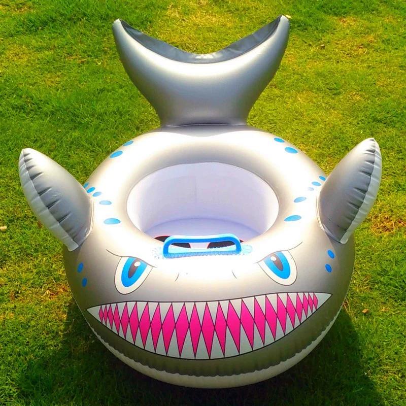 Cartoon Shark Inflatable Toy for Boys Girls PVC Water Toys Water Inflatable Ring Swimming Floating Seat Boat Summer Outdoor Pool
