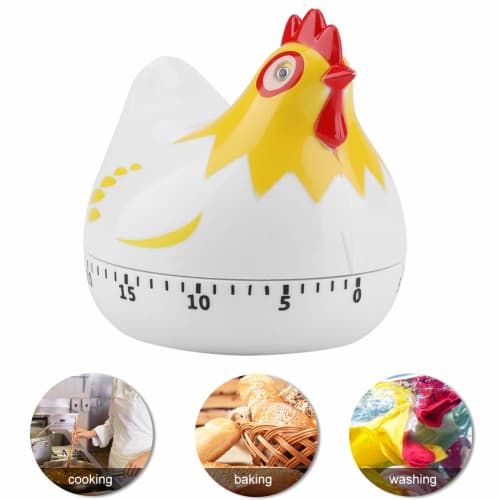 55-Minute Analog Kitchen Timer with Countdown Function, Cute Chicken Design, Battery-Free, Cooking Timer for Baking, Loud Alarm, Clockwise Rotation (W