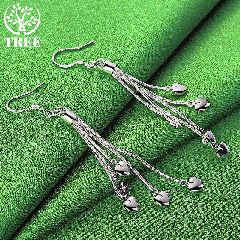 Luxury Noble Jewelry 925 Sterling Silver Heart Long Tassel Drop Earrings Women's Party Wedding Accessories Exquisite Design Gift