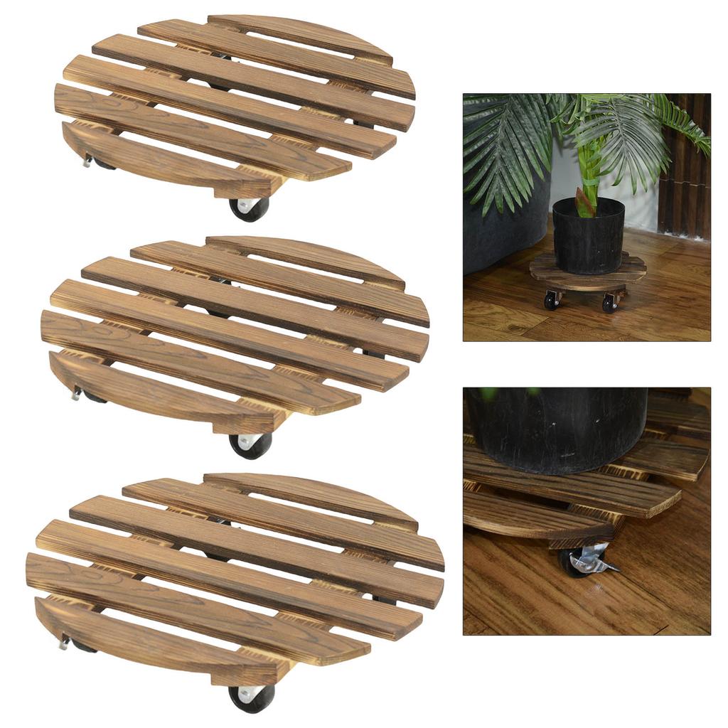 Rolling Wood Planter Potted Plant Stand with Wheels Flower Pots Rack Indoor Outdoor Planter Trolleys Rolling Tray Garden