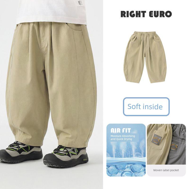 European-Style Boys  Double-Layer Quick-Dry Curved Pants 2026 Spring New Children s Clothing Spring and Autumn Baby Korean-Style Khaki Long Pants Khaki 90