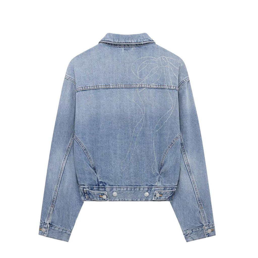 2025 Spring Women's Fashion Embellished Denim Jacket & Jeans Set