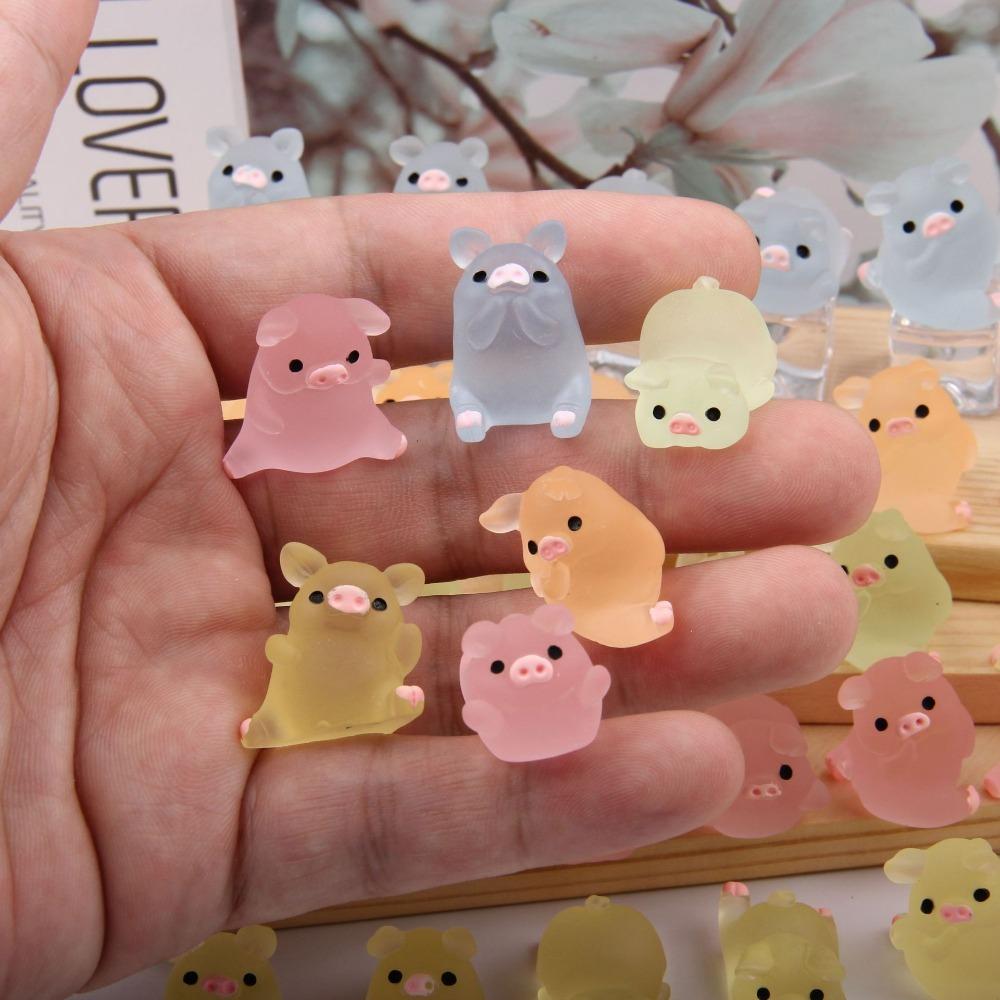 20pcs Luminous Mini Ornament Glowing Microlandscape Decoration Pink Piggy Doll Toy  Doll House Decor
