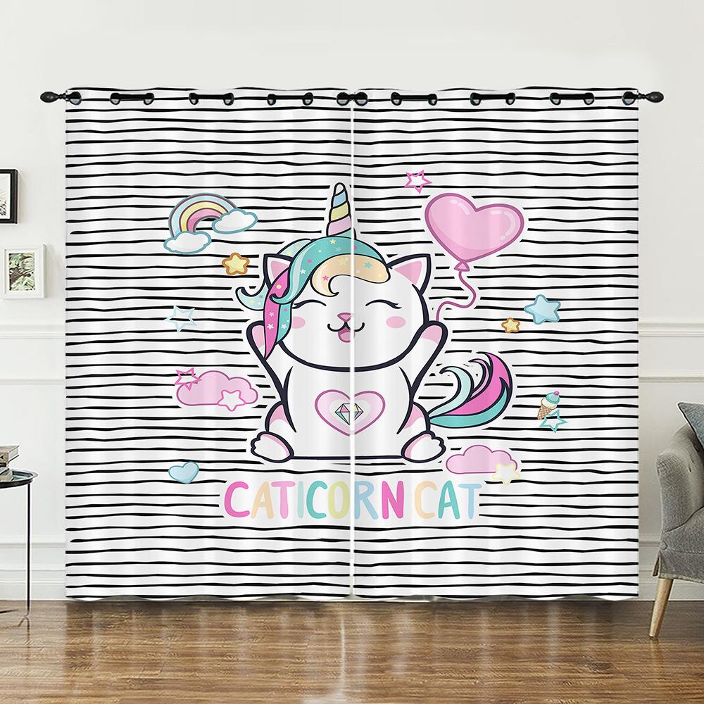 Шторы Единорог Животное Радужные Шторы Спальня Гостиная Блэкаут Штора Перфорированная 2pcs*97cm*114cm*2
