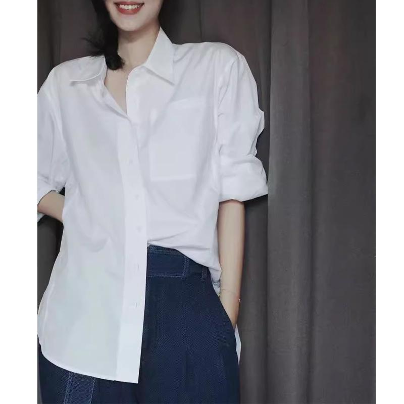 Frühlings Damen Weißes Baumwollhemd - Lässige lockere Passform, High-End-Stil, Pendlerbekleidung